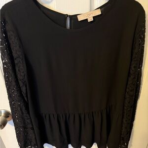 LOFT Black Blouse with Lace Sleeves
